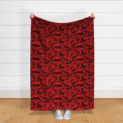 Koi Pond with Waves, Black on Red