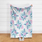 Parrot Tulips & Ferns - White / Blue / Pink - LARGE