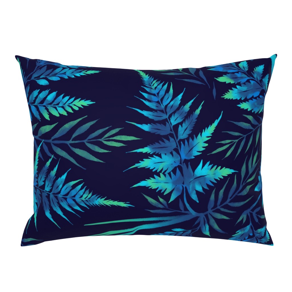 Watercolor Fern Leaves - Blue - LARGE