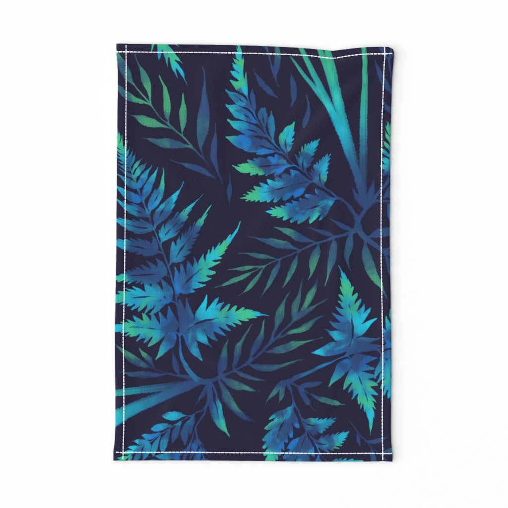 Watercolor Fern Leaves - Blue - LARGE