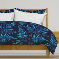 Watercolor Fern Leaves - Blue - LARGE