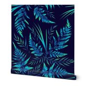 Watercolor Fern Leaves - Blue - LARGE