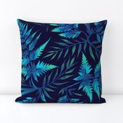 Watercolor Fern Leaves - Blue - LARGE