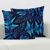 Watercolor Fern Leaves - Blue - LARGE