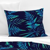 Watercolor Fern Leaves - Blue - LARGE