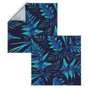 Watercolor Fern Leaves - Blue - LARGE