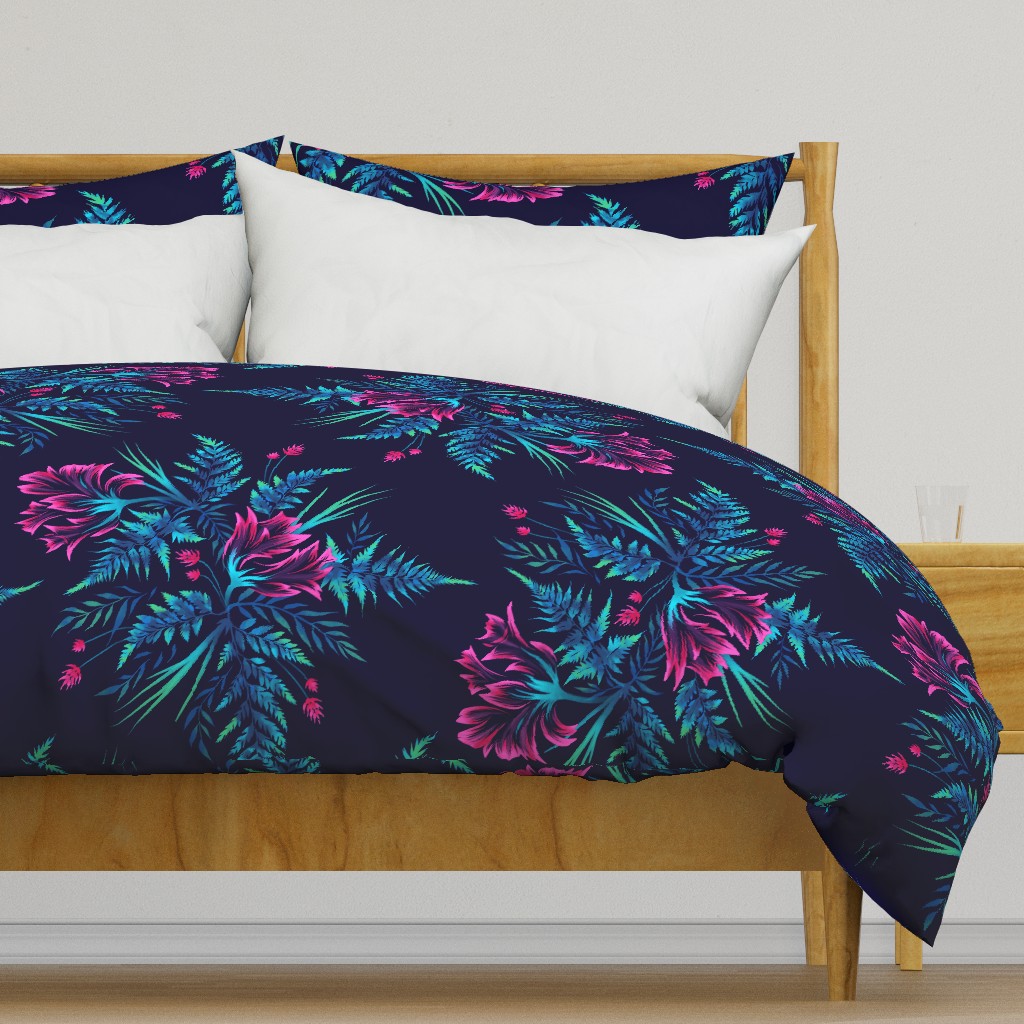 Parrot Tulips & Ferns - Navy / Pink - LARGE