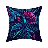 Parrot Tulips & Ferns - Navy / Pink - LARGE