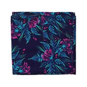 Parrot Tulips & Ferns - Navy / Pink - LARGE