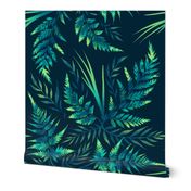 Watercolor Fern Leaves - Emerald Green - LARGE