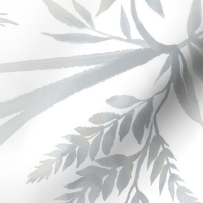 Watercolor Fern Leaves - White / Grey - LARGE