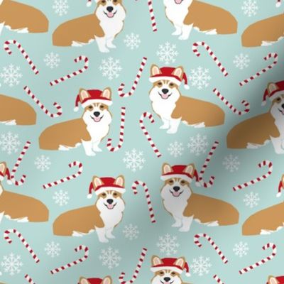 santa corgis cute christmas fabrics cute dogs fabric candy cane