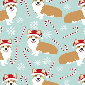 santa corgis cute christmas fabrics cute dogs fabric candy cane