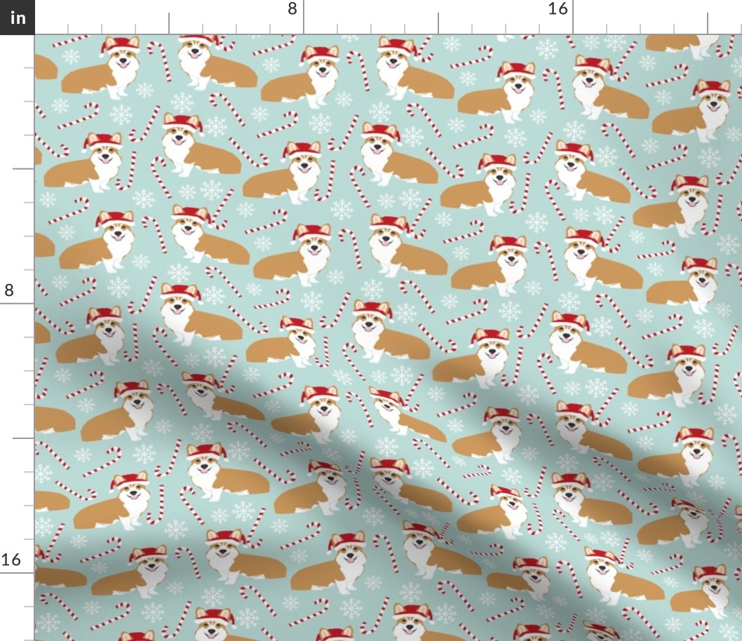 santa corgis cute christmas fabrics cute dogs fabric candy cane