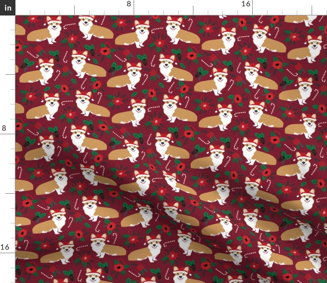 corgis poinsettia dogs fabric cute christmas florals fabric cute dogs christmas fabric