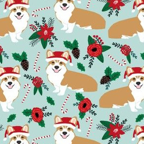 corgis poinsettias christmas florals fabric cute dogs fabric best corgi design cute corgi fabric poinsettias
