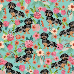 doxie dog dachshund dachshunds fabric cute flowers mint fabric dapple dachshunds fabric cute dapple doxie design