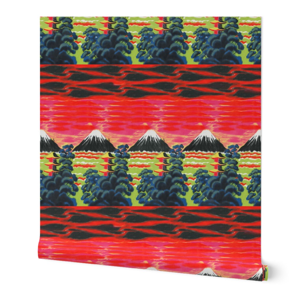 Mount Fuji Vintage Sunset Border Print