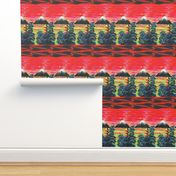 Mount Fuji Vintage Sunset Border Print