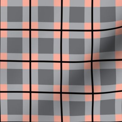 Light Grey and Coral Plaid