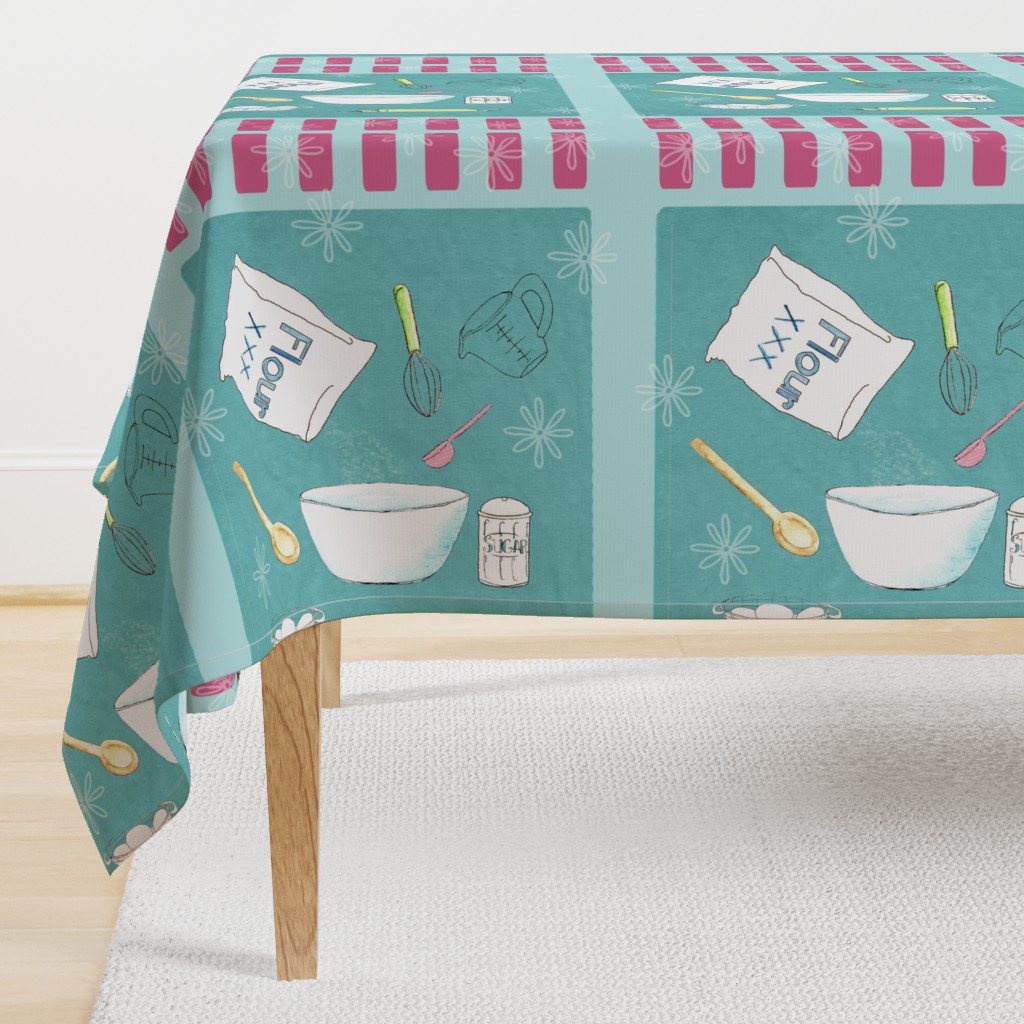 Baking Time Tea Towel blue teal raspberry