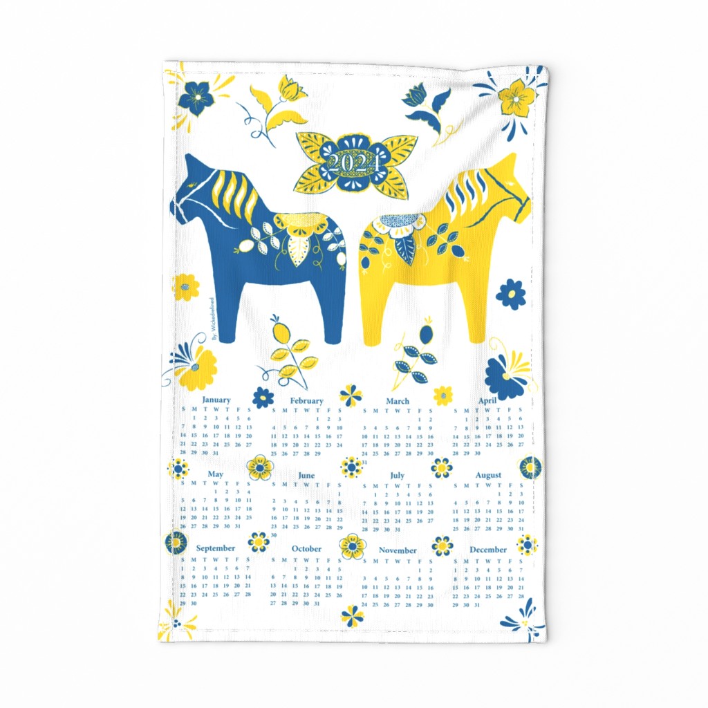 Swedish Dala Horse Tea Towel 2024 Calendar