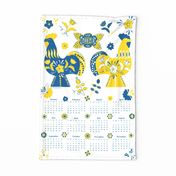 Swedish Dala Rooster Tea Towel 2024 Calendar 