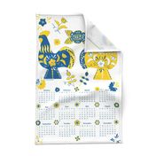 Swedish Dala Rooster Tea Towel 2024 Calendar 