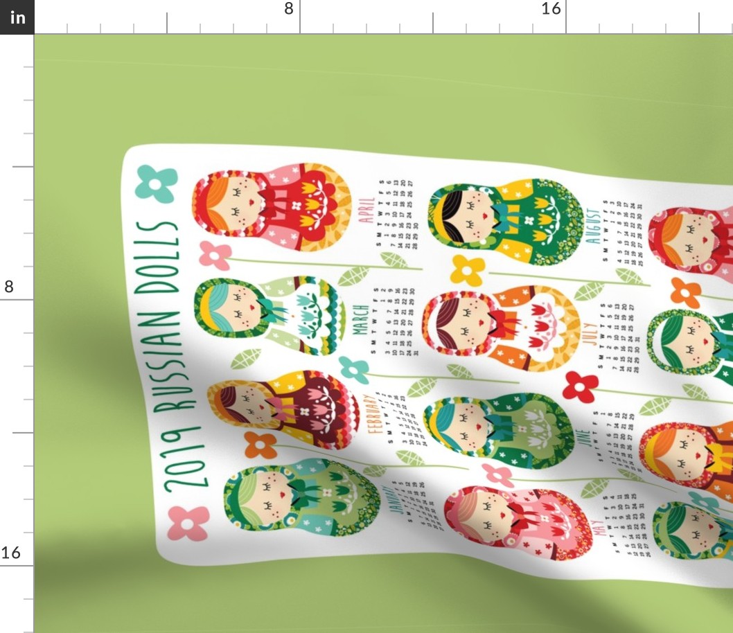 2019 Russian dolls tea towel calendar