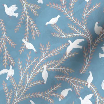 Doves on branches lightblue