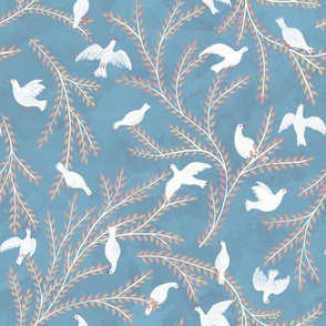 Doves on branches lightblue