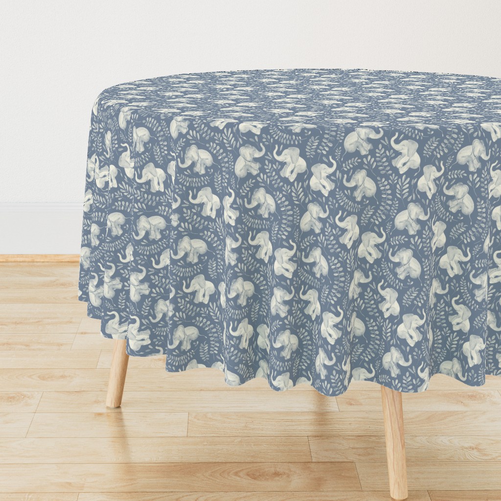 Laughing Baby Elephants - monochrome soft blue and cream