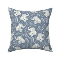 Laughing Baby Elephants - monochrome soft blue and cream