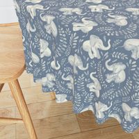 Laughing Baby Elephants - monochrome soft blue and cream