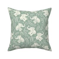 Laughing Baby Elephants - monochrome sage green and cream