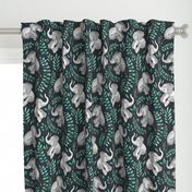 Laughing Baby Elephants with Emerald and Turquoise leaves - large print