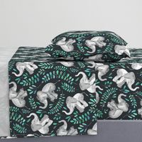 Laughing Baby Elephants with Emerald and Turquoise leaves - large print