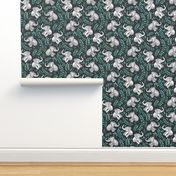 Laughing Baby Elephants with Emerald and Turquoise leaves - large print