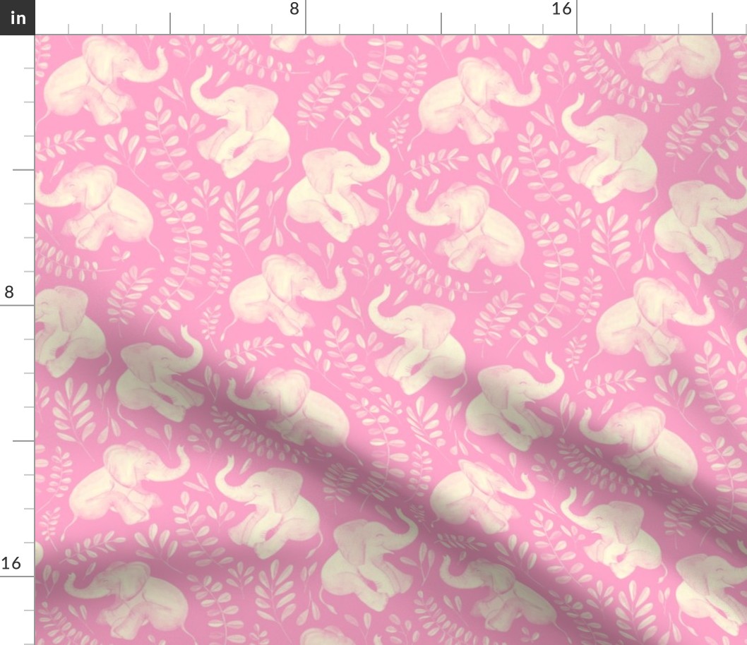 Laughing Baby Elephants - monochrome sage soft pink and cream