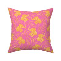 Laughing Baby Elephants - monochrome hot pink and orange