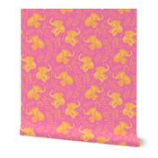 Laughing Baby Elephants - monochrome hot pink and orange