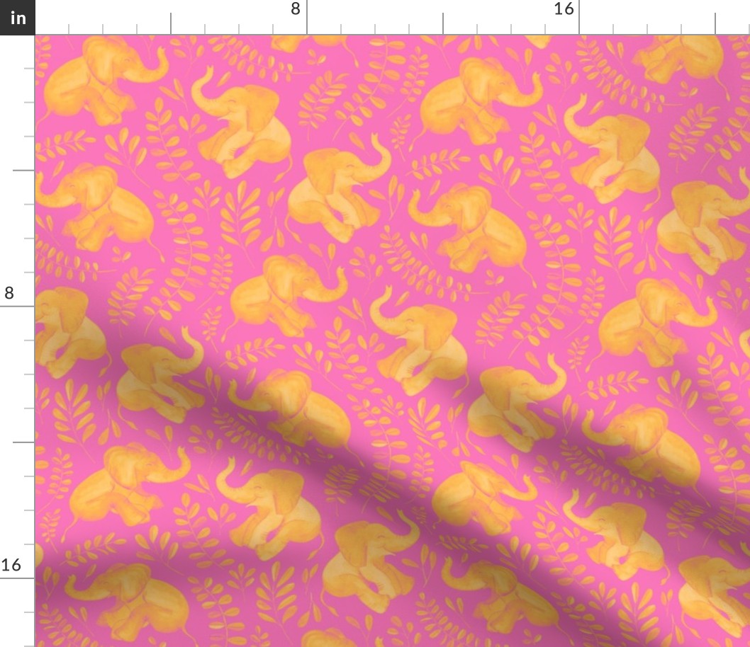 Laughing Baby Elephants - monochrome hot pink and orange