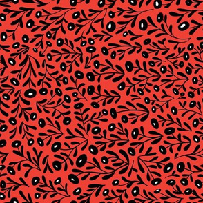 Floral Forest Calico - Red and Black