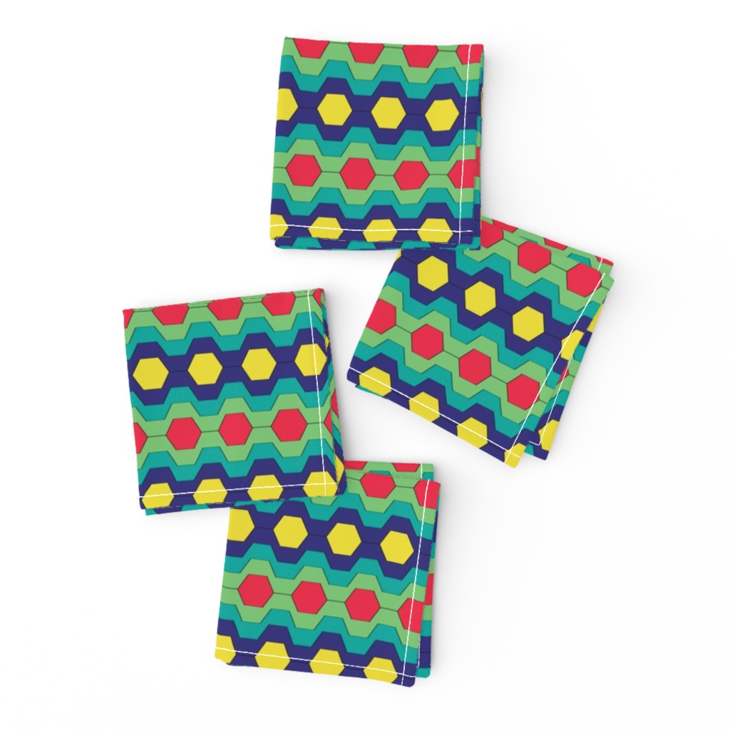 FUNNY RETRO CARNIVAL CLOWNS HEXAGONS RED TEAL GREEN