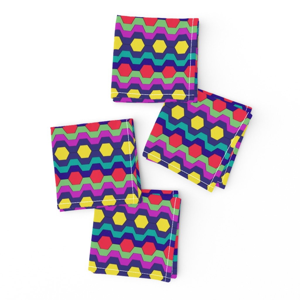 FUNNY RETRO CARNIVAL CLOWNS HEXAGONS multicolor