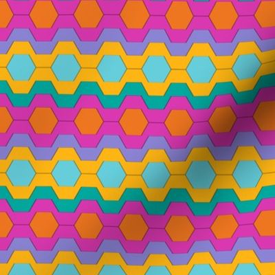 FUNNY RETRO CARNIVAL CLOWNS HEXAGONS pink orange yellow