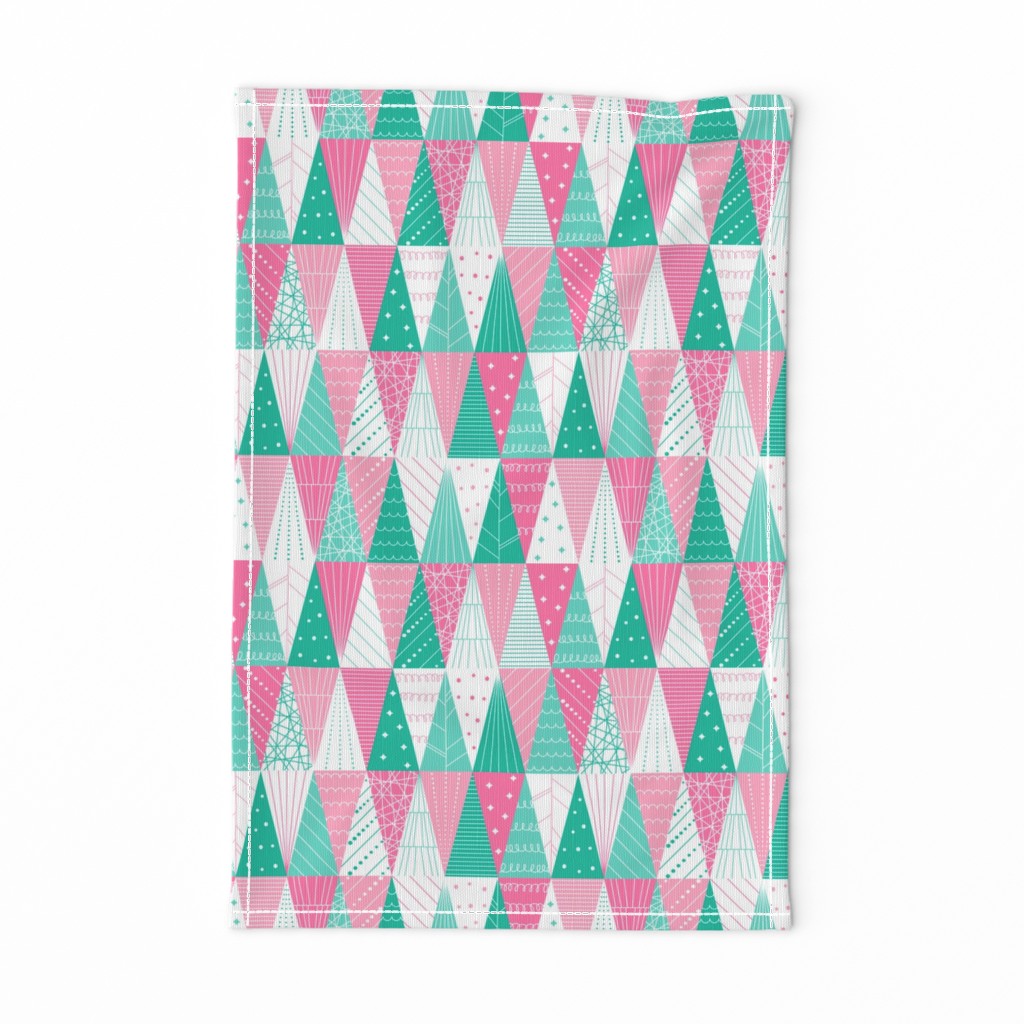 Minimalist Triangle Christmas Trees - Pink Teal