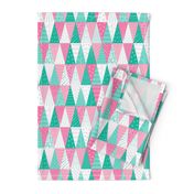 Minimalist Triangle Christmas Trees - Pink Teal