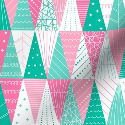 Minimalist Triangle Christmas Trees - Pink Teal