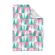 Minimalist Triangle Christmas Trees - Pink Teal